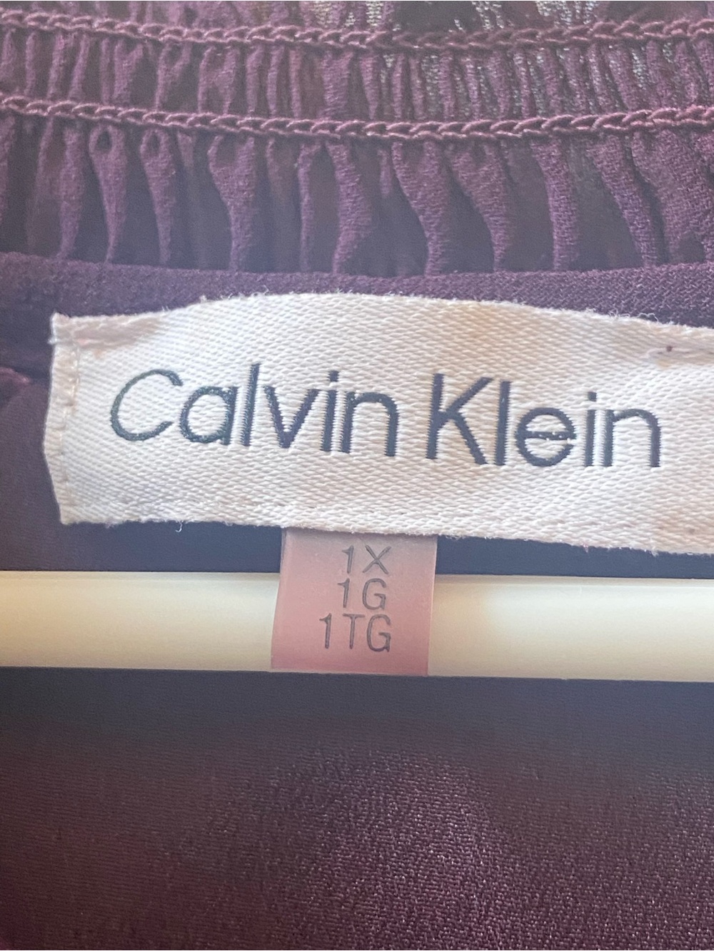 Calvin Klein Plum Long-Sleeve SheerRuffled Neck Blouse Size 1X - Picture 5 of 6